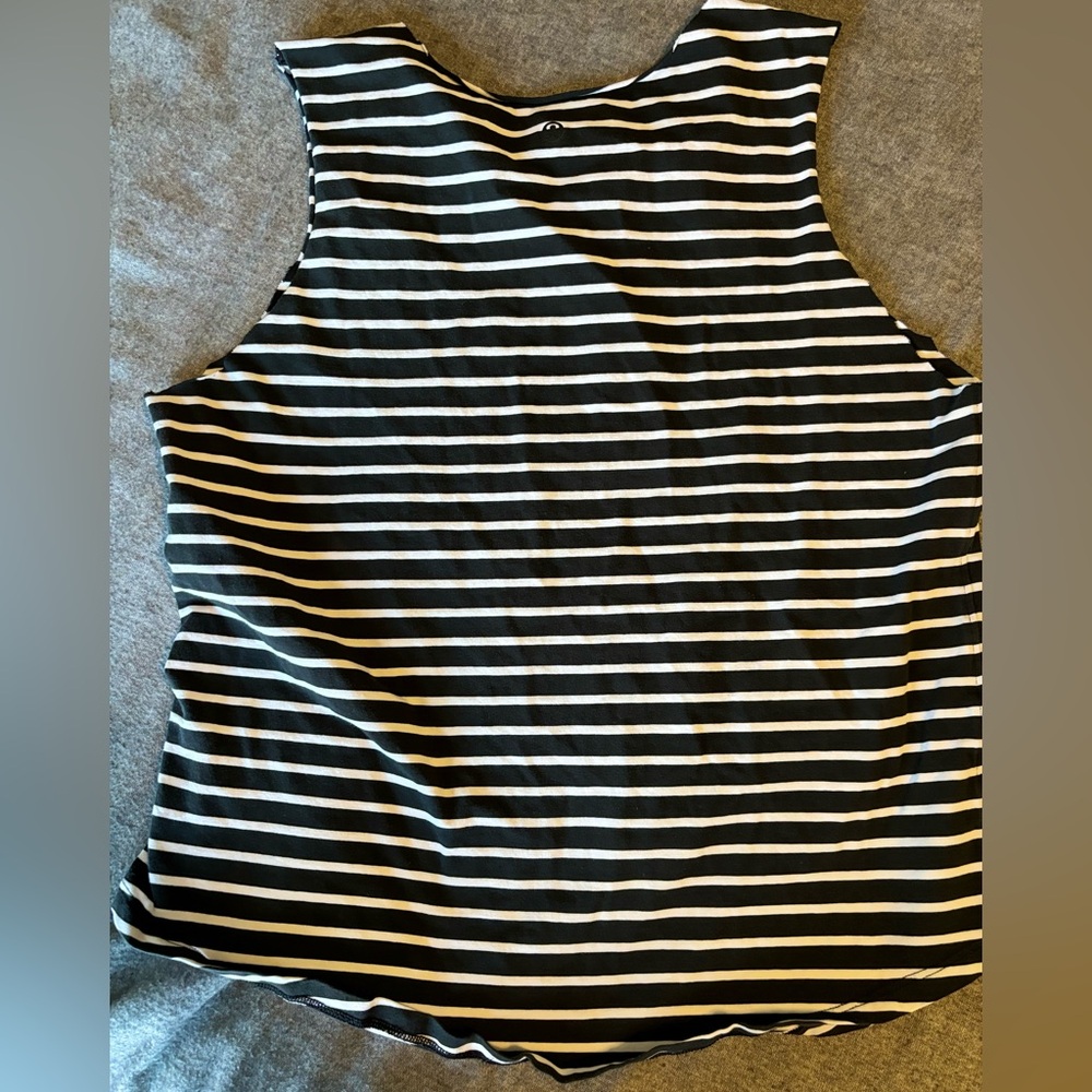 Lululemon Classic-Fit Cotton-Blend Tank black/white stripe, raw edge SZ L